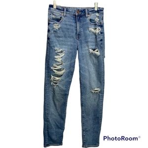 American Eagle Womens 2 Mom Jeans Ripped Destroyed Distressed Medium Wash